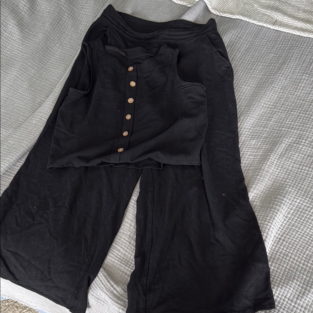 Black Wide Leg High-Waisted Pants and Crop top set